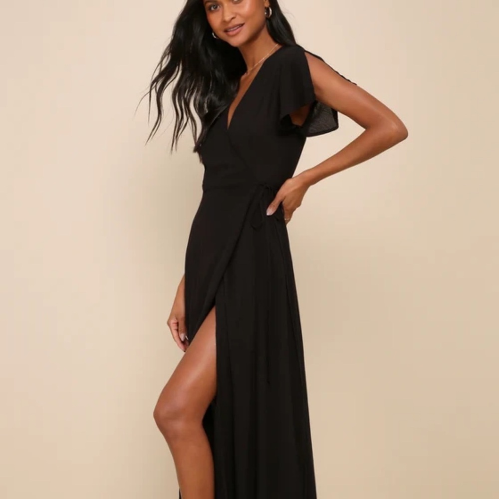 Lulus Heart of Marigold Black Wrap Maxi Dress NEXT DAY SHIPPING